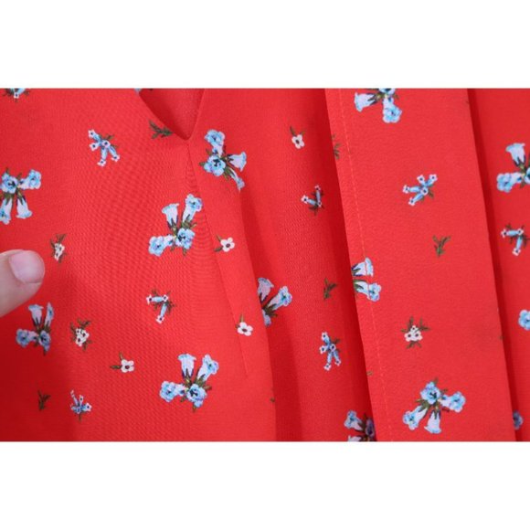 Rixo London Blouse Womens Small Silk Moss Red Floral Print Tie V Neck Top - Picture 12 of 13